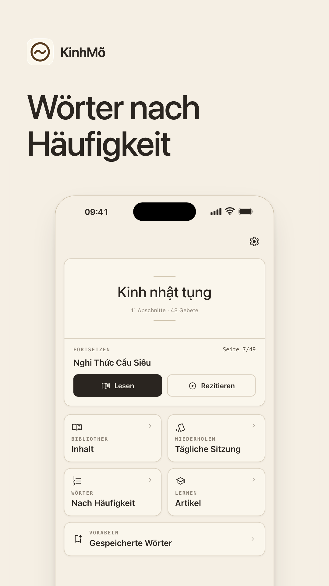 Die Häufigkeitsliste mit ihren beiden Spaltenüberschriften und den ersten Einträgen.